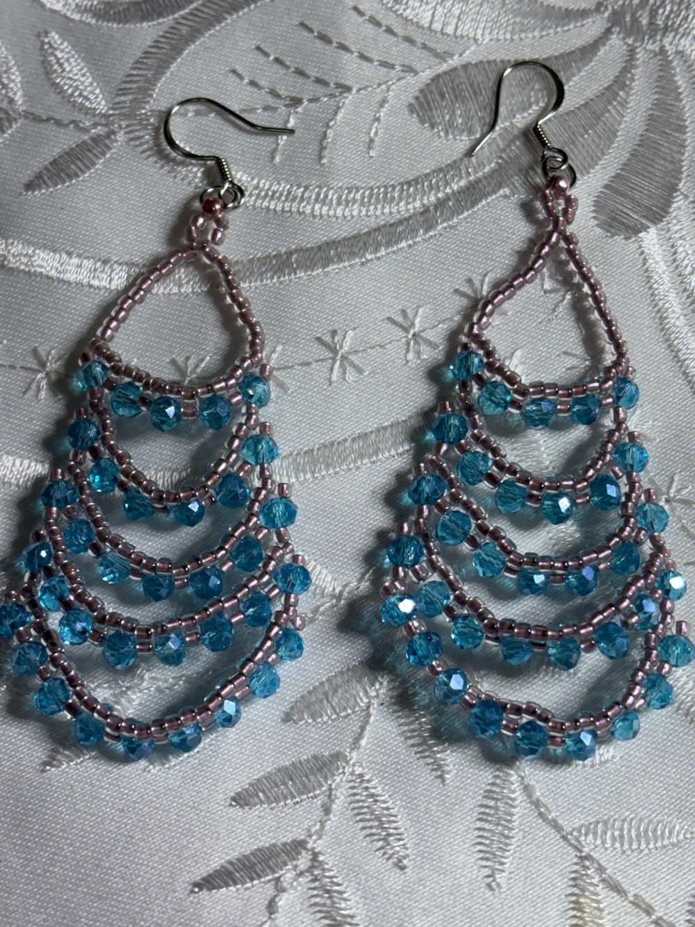 Handmade Blue Crystal Beaded Chandelier Earrings 3.5 inches
